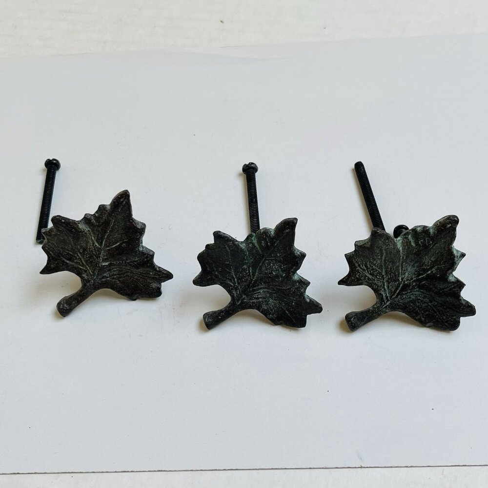 Bauerware 3 Maple‎ Leaf Rustic Iron Knob Pull Drawer Door Handle Cabinet Decor